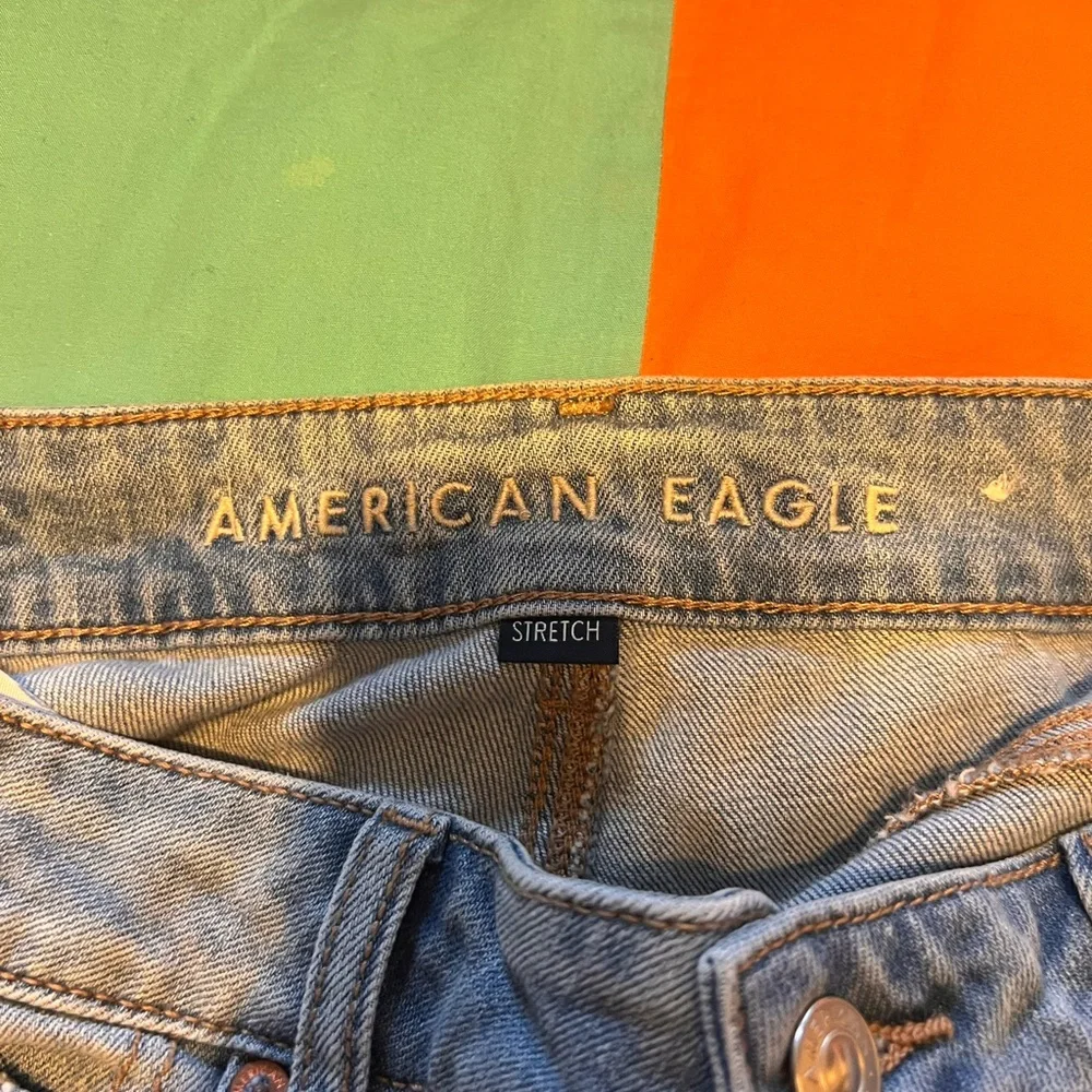 American Eagle low rise baggy stretch wide leg patchwork jeans size 8 short. - Picture 6 of 12